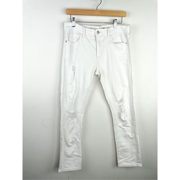 Pilcro and The Letterpress Anthropologie White Crop SLIM BOYFRIEND Distressed Je - Picture 3 of 16